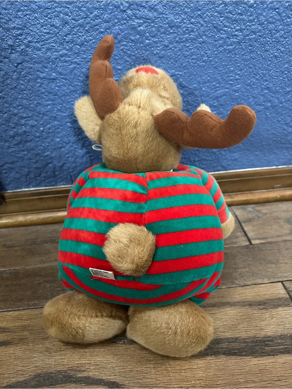 Vintage Soft Dreams Rare Christmas Reindeer Plush Red Green Stripe Pajamas